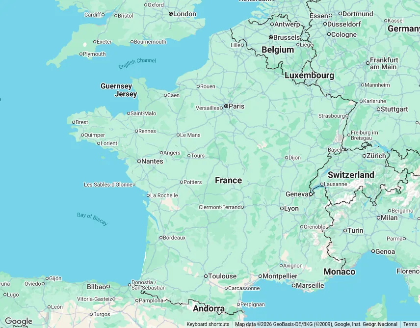 Carte de France, Belgique et Luxembourg où sont implantés les restaurants Pepe Chicken